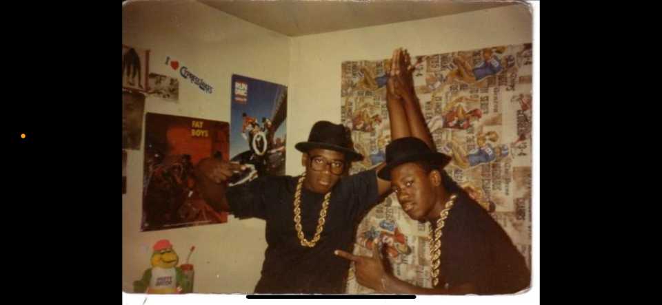 Twin brothers Jerry (left) and Jeffrey Henry in high school dressed as hip hop icons Run DMC.