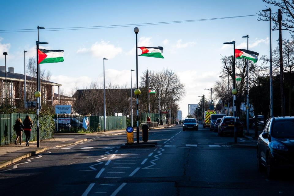 Palestinian flags in the streets of Ilford (Bradley Page)