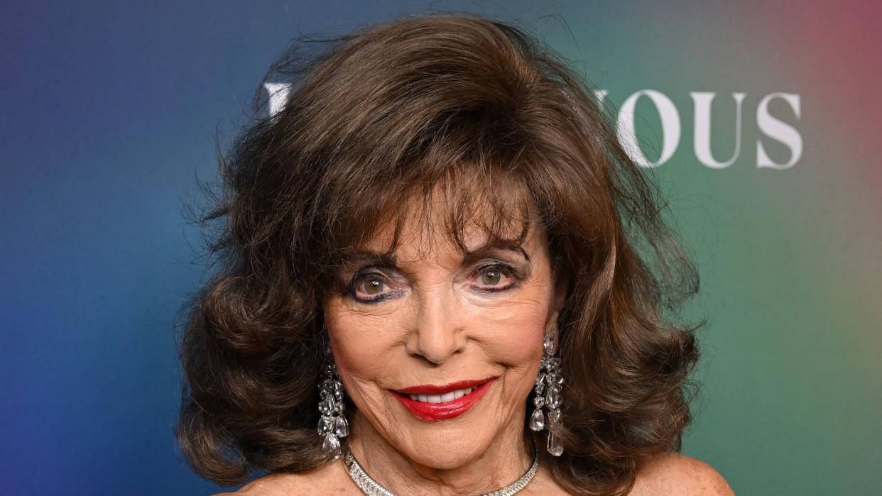 joan collins in sequin top and skirt at gala event 