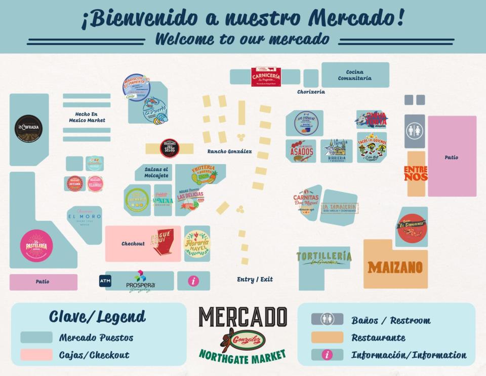 Map of the stores and restaurants at Northgate Mercado