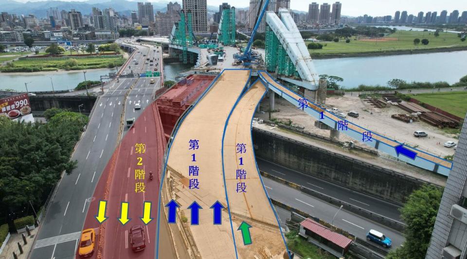 預計在11月18日起第1-2階段交維改道，所有往返新北方向的車輛即全部改道行駛新橋。   圖：翻攝自台北市政府工務局新建工程處官網