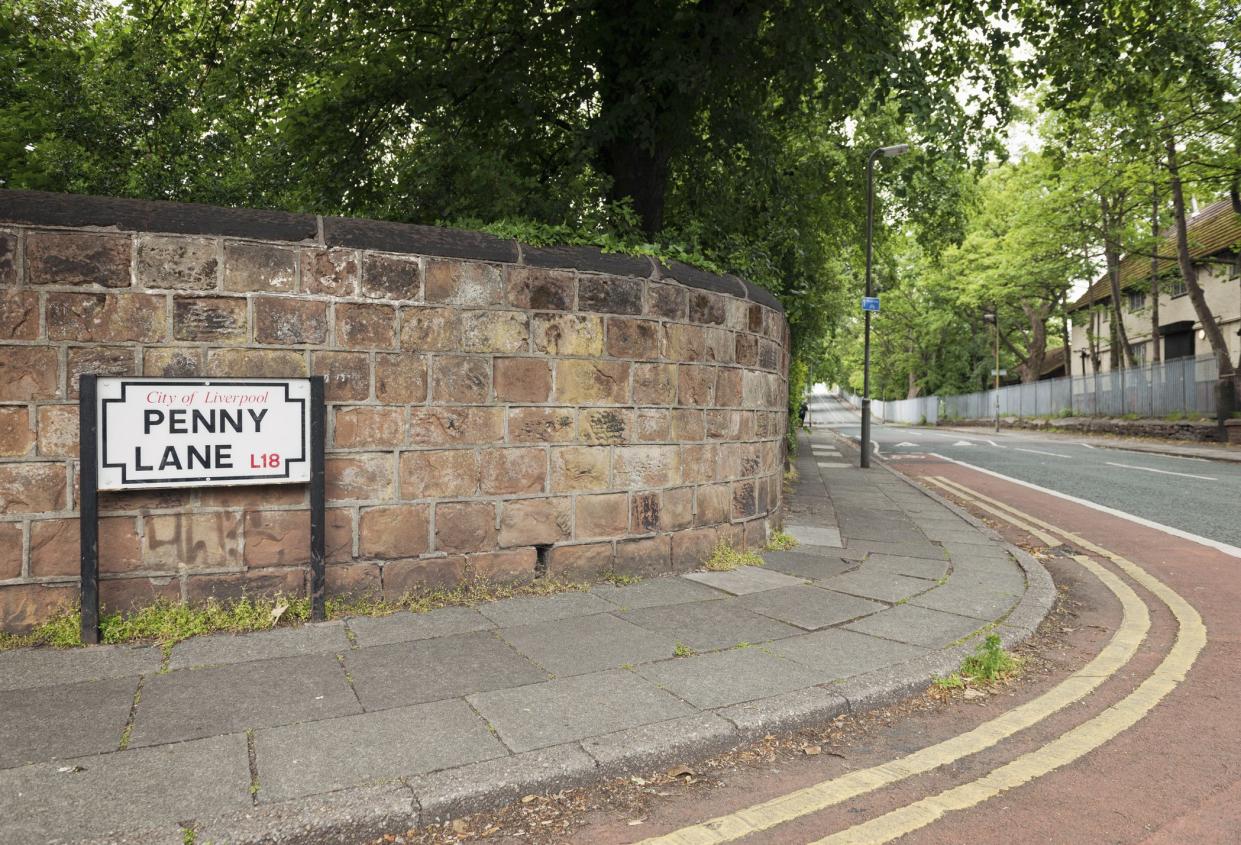 A street sign for Penny Lane in Liverpool, England.