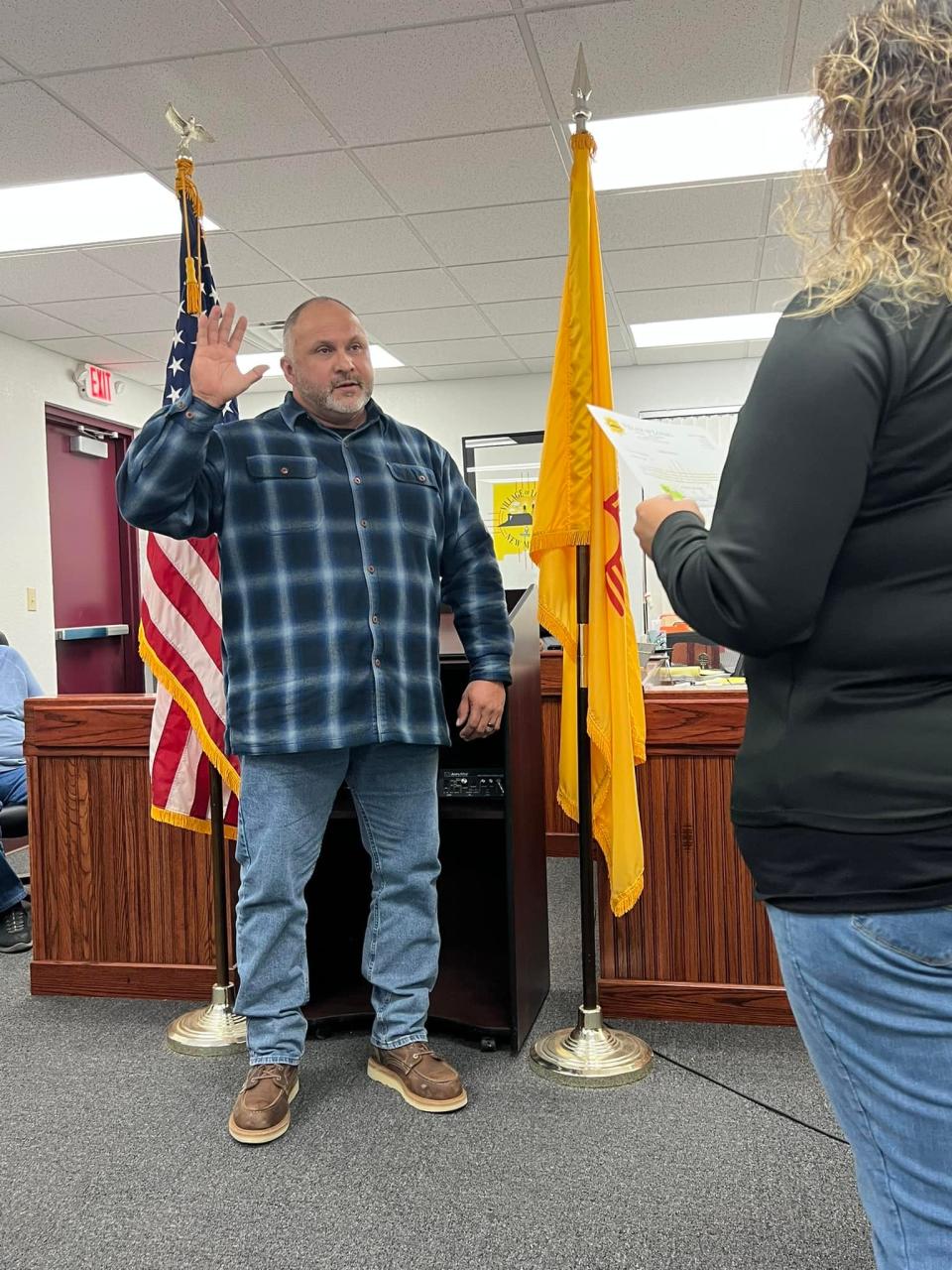 Ricky Fuentes is sworn in as Village of Loving Mayor. He replaces Pete Estrada who resigned after nearly 20 years of service to the Village.