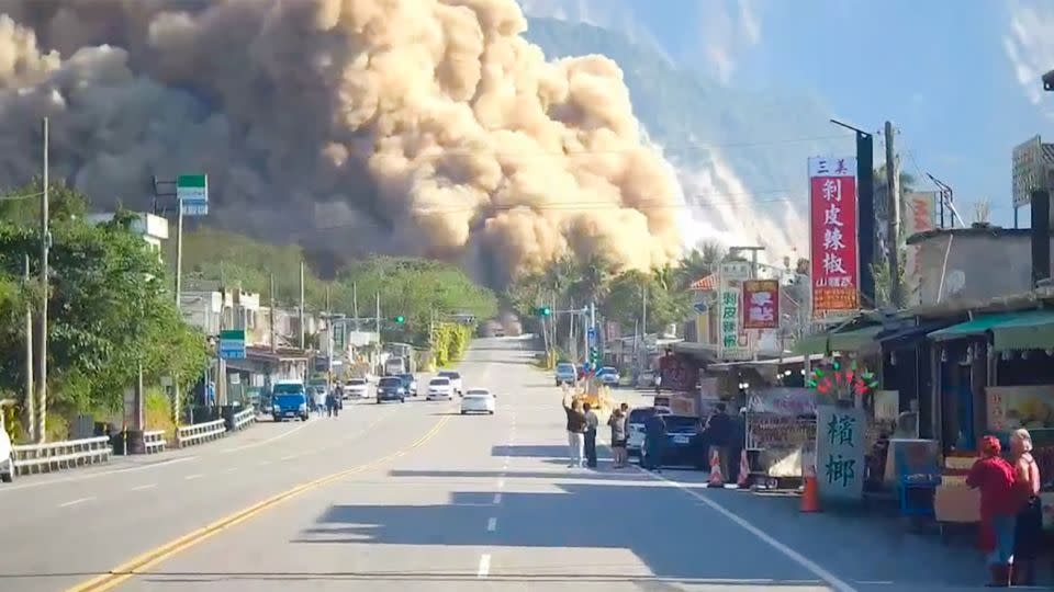 A social media video captures a massive landslide in Hualien following the 7.4 magnitude quake that rocked Taiwan on April 3, 2024. - Byron Wan/X (formerly Twitter)