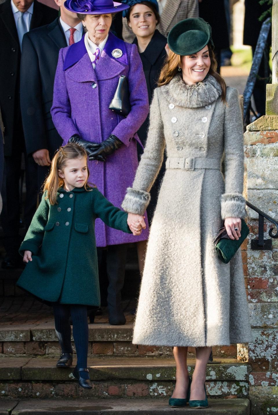 Princess Charlotte wears an Amaia coat during the Christmas Day church service at the Sandringham estate