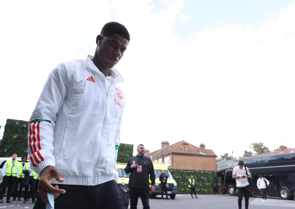 Marcus Rashford arrives at the Tottenham Hotspur Stadium (Manchester United via Getty Imag)