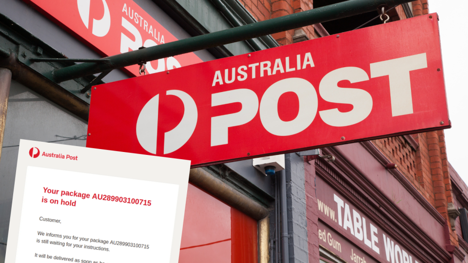 Australia Post sign. Australia Post scam email.