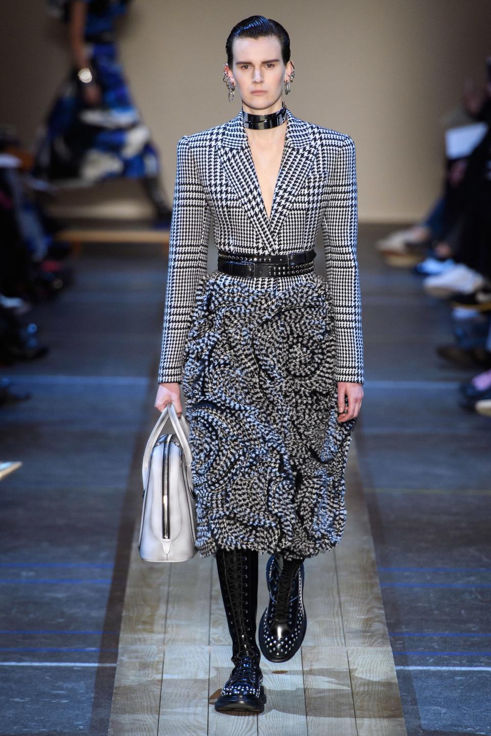 Sustainable isn’t the word you think of when it comes to Sarah Burton’s collections for Alexander McQueen; magical or radically beautiful are more likely to come to mind. Recently, though, upcycling has become a core part of the designer’s message. The swirling ruffles on this Fall 2019 coat were made from scraps of selvedge that would normally be discarded.