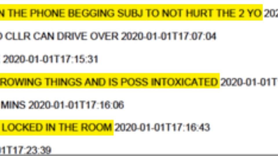 A partial incident report from January 2020, released by the Killeen Police Department, shows Morgan Short’s family called 911 to report her allegation that Vallo was threatening her. (Highlighted by ProPublica)