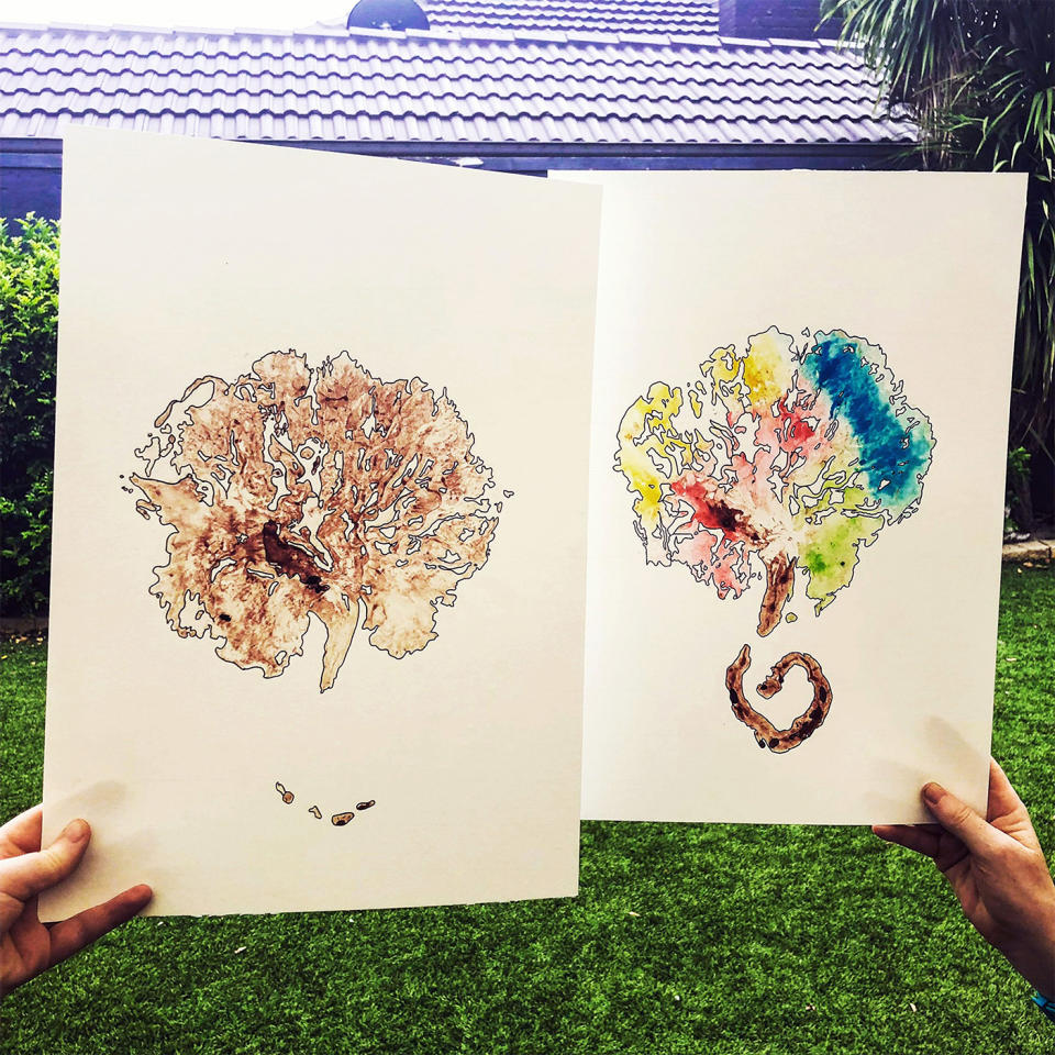 Placenta artwork: The Melbourne based midwife makes placenta blood print artworks (pictured).