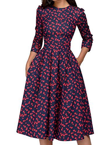 12) Floral Vintage Dress Elegant Midi Evening Dress