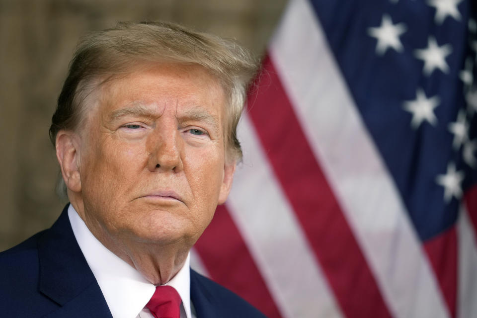 Republican presidential candidate former President Donald Trump speaks at his Mar-a-Lago estate Thursday, Feb. 8, 2024, in Palm Beach, Fla. ((AP Photo/Rebecca Blackwell)