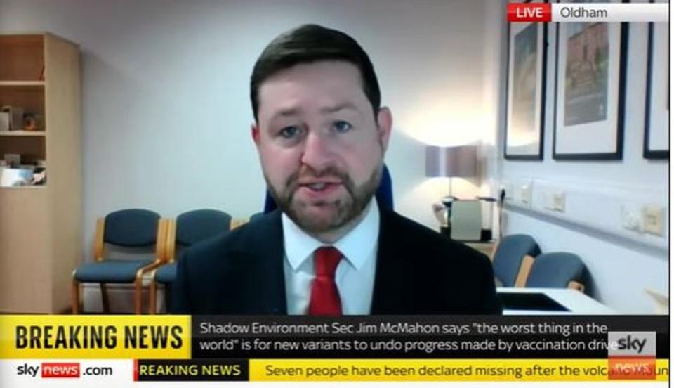 Shadow Environment Secretary Jim McMahon later appeared to say the Government were “very late” on making calls to keep the borders safe (SKY NEWS)