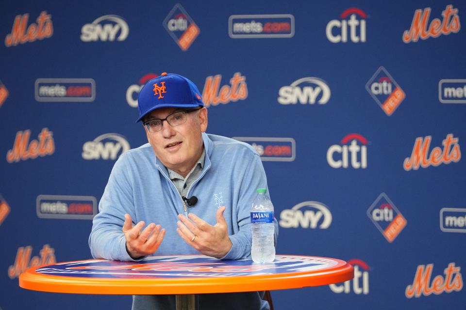 New York Mets owners Steve Cohen gestures while speaking during a news conference before a baseball game against the Milwaukee Brewers Wednesday, June 28, 2023, in New York. (AP Photo/Frank Franklin II)