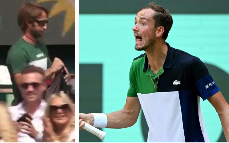 Gilles Cervara and Daniil Medvedev - Watch Daniil Medvedev's coach storm out of Halle Open final after being screamed at by Russian - AP