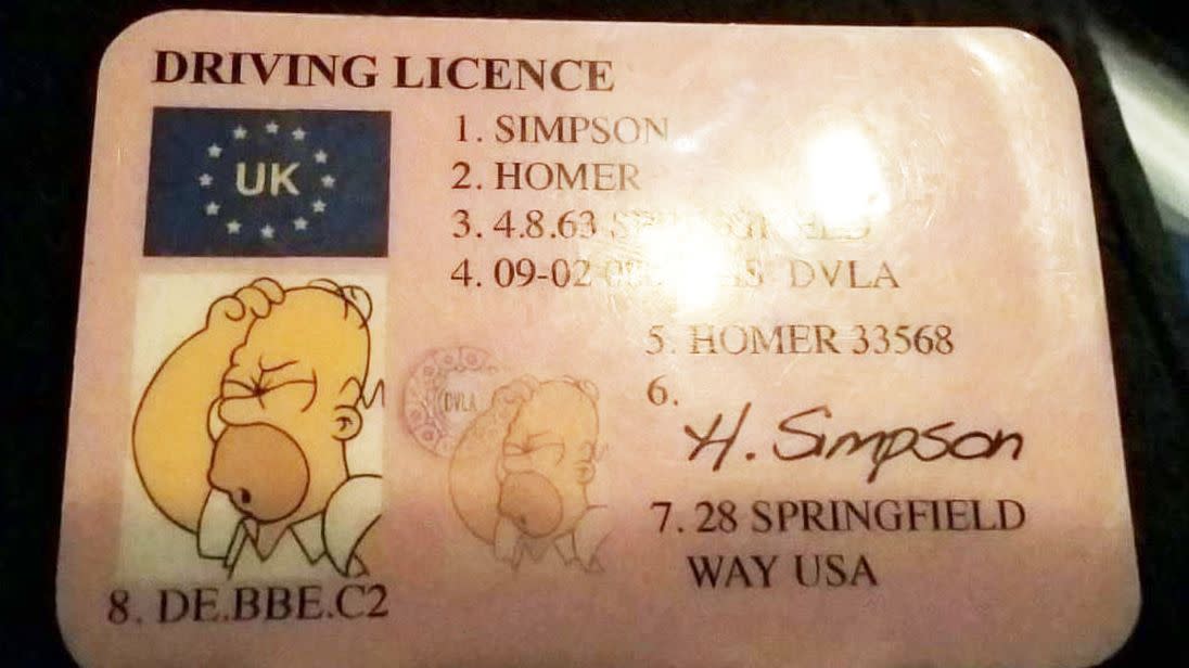 The licence which a driver handed over when stopped by police. Pic: @ThamesVP