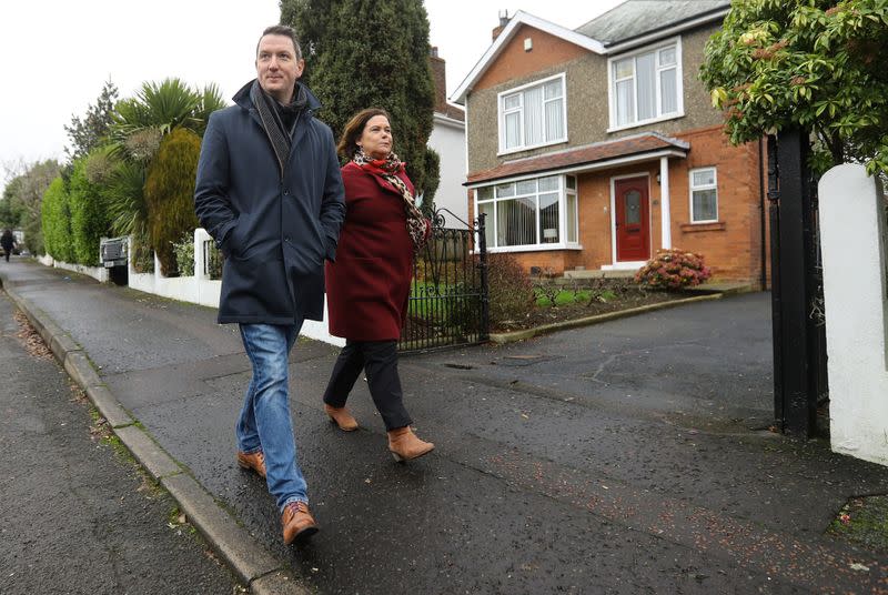 Sinn Fein candidate in North Belfast John Finucane canvasses with party leader Mary Lou McDonald in Belfast