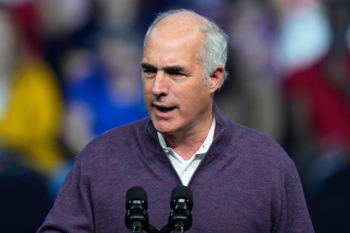 U.S. Sen. Bob Casey, D-Pa., speaks before President Joe Biden at a campaign rally for Pennsylvania's Democratic gubernatorial candidate Josh Shapiro and Democratic Senate candidate Lt. Gov. John Fetterman, Nov. 5, 2022, in Philadelphia.