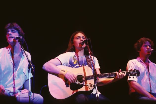 The Eagles' Glenn Frey, Timothy B. Schmit, and Don Henley (from left) performing in the mid-1970s - Credit: Brad Elterman/FilmMagic