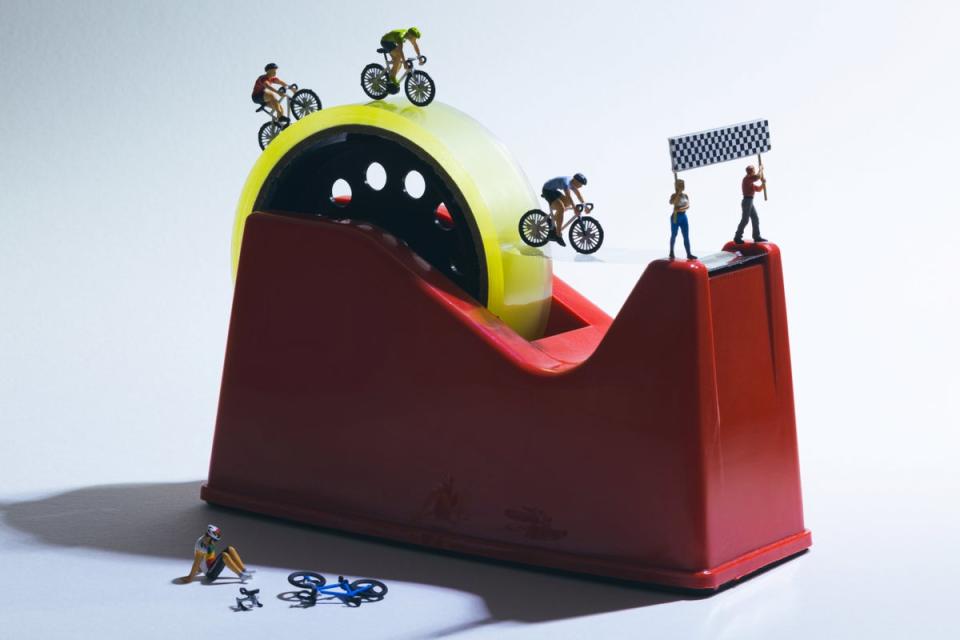 A cycle race over a tape dispenser (David Gilliver/SWNS)