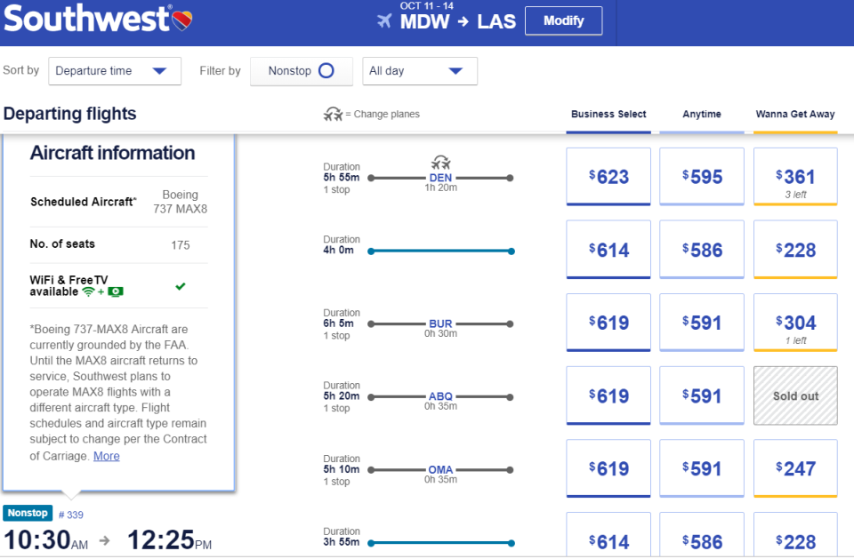 Southwest Airlines lists the plane scheduled on your flight when you click on the flight number.