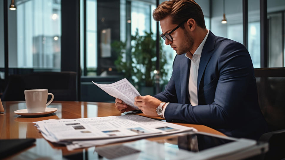 A financial adviser talking to a client in their office about an investment plan.