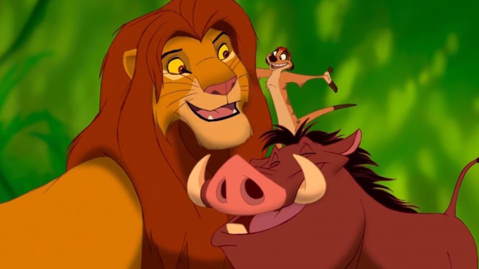 Timon and Pumba teach Simba how to live with no worries in The Lion King