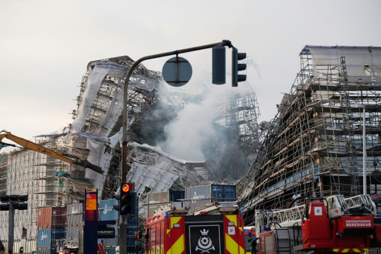 The fire began Tuesday morning under the copper roof of the building, which was undergoing renovations ahead of its 400th anniversary. (Emil Helms)