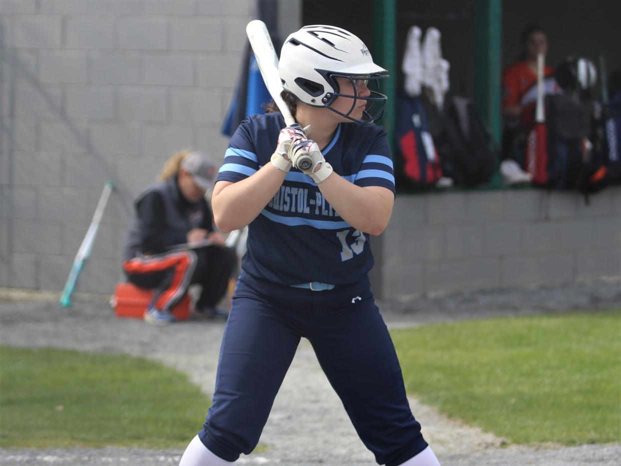 Bristol-Plymouth's Shelby Estrella bats during a Mayflower League game against Diman on April 27, 2023.