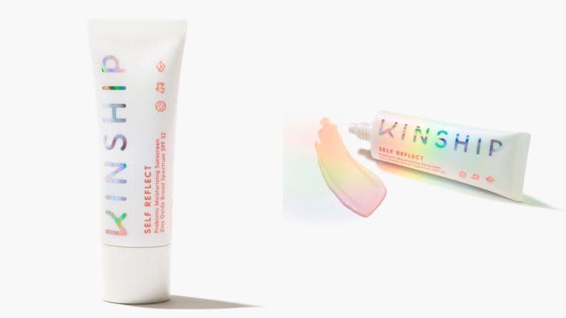 The Kinship Self Reflect Probiotic Moisturizing Sunscreen Zinc Oxide SPF 32 offers sun protection and a beige tint.