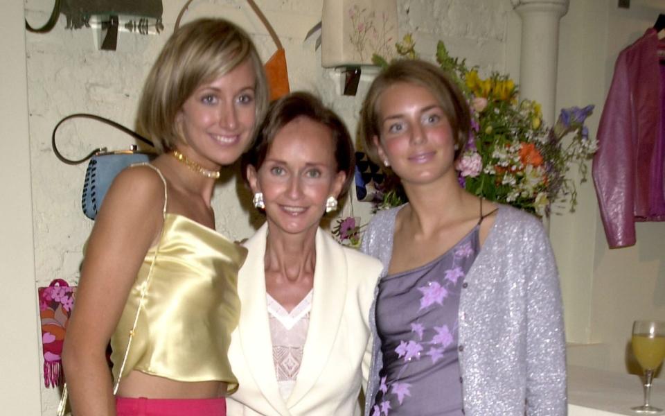 Lady Yvonne Marchioness of Bristol with her daughters Lady Victoria Hervey (right) and Lady Isabella Hervey (left)