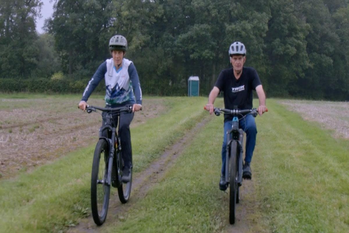 Tracy Moseley and her late father John, who fought pancreatic cancer, on their bikes <i>(Image: Bike Worcester)</i>