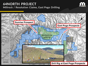 Figure 2. Reverse circulation drill rig in operation on the East Pogo block, 64North Gold Project, Goodpaster District, Alaska.