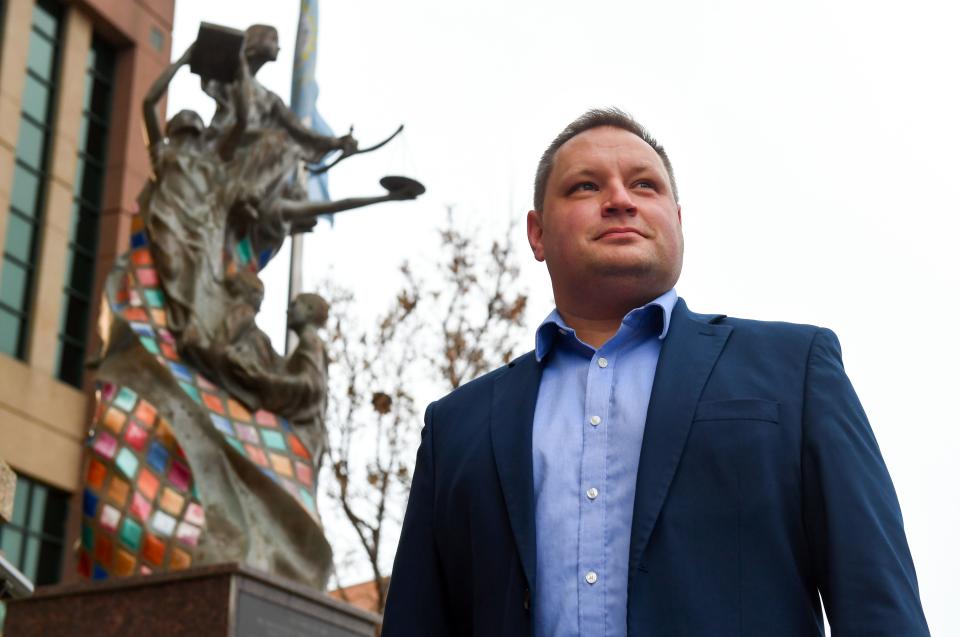 State's Attorney Daniel Haggar stands for a portrait on Friday, Dec. 11, outside the Minnehaha County Courthouse in Sioux Falls.