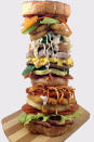 Food blogger Nick Chipman from Dude Food set himself the unusual challenge of creating an alphabet sandwich, a burger crammed with 26 fillings representing each letter of the alphabet. Some of the toppings included avocado, bacon, cheese and zucchini, plus ramen noodles, veal parmesan and a Krispy Kreme doughnut. X presented a unique challenge, said Chipman. "I eventually settled on xylocarp, which is defined as 'a hard, woody fruit that grows on trees,' or in other words, a coconut," he wrote in his blog.