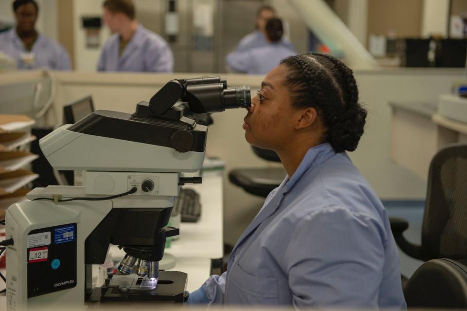 Navy corpsman hospital blood test microscope