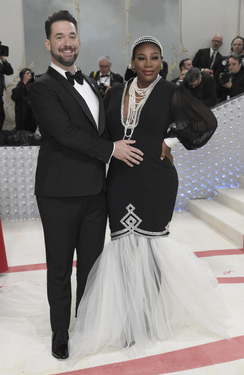 Alexis Ohanian, left, and Serena Williams attend The Metropolitan Museum of Art's Costume Institute benefit gala celebrating the opening of the "Karl Lagerfeld: A Line of Beauty" exhibition on Monday, May 1, 2023, in New York. (Photo by Evan Agostini/Invision/AP)
