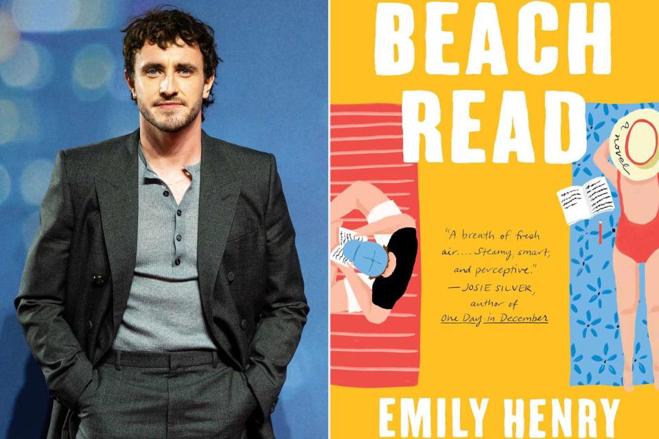 <p>Samir Hussein/WireImage; Berkley</p> Paul Mescal (left) and the cover art for <em>Beach Read</em>