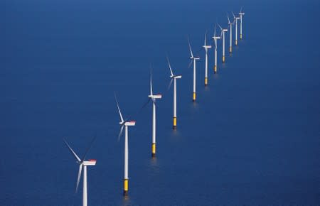 General view of the Walney Extension offshore wind farm operated by Orsted off the coast of Blackpool