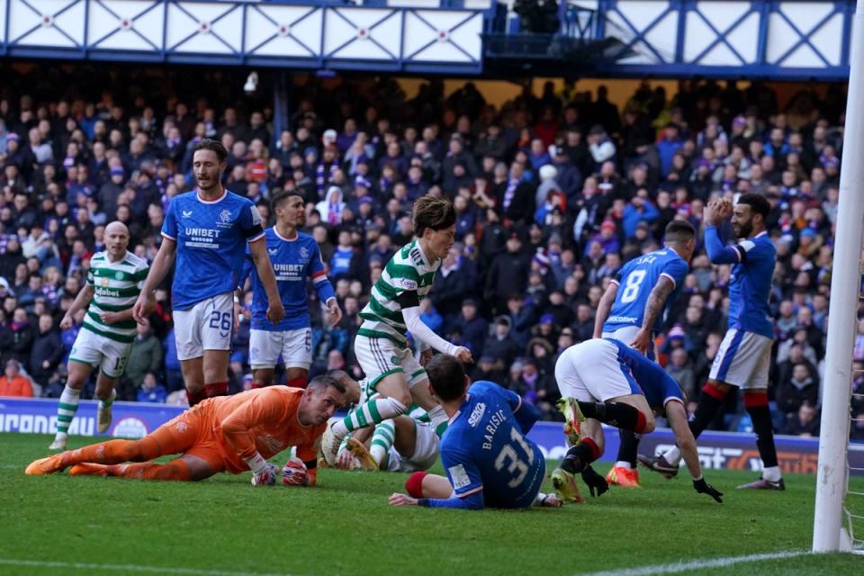 Kyogo Furuhashi scored a late equaliser for Celtic (Andrew Milligan/PA) (PA Wire)