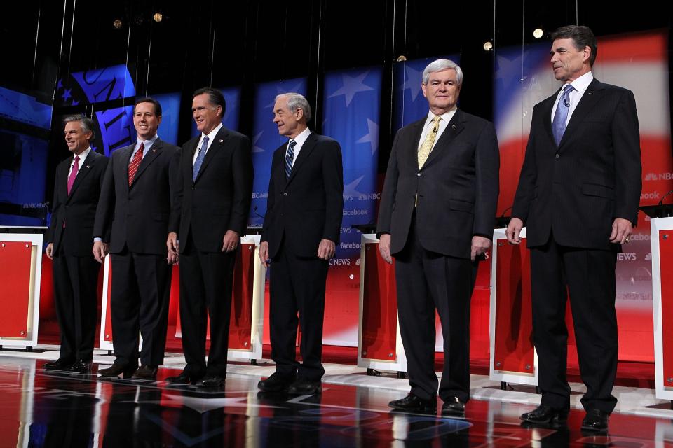 Republican candidates at a GOP debate in 2012
