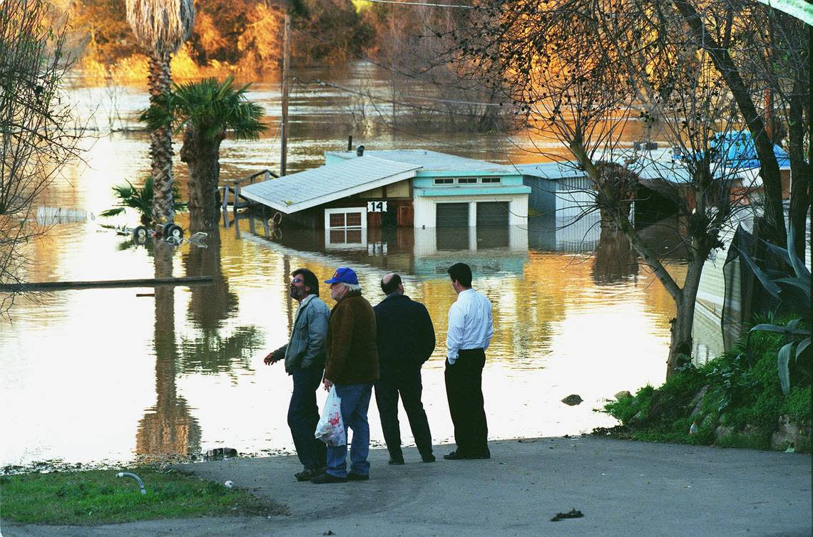 The Tuolumne River water covers four out of five levels of Modesto’s Driftwood Mobile Home Park in 1997