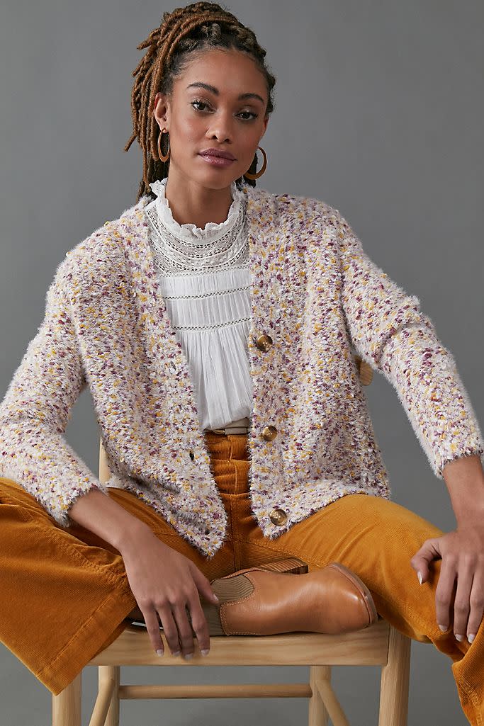 Garland Speckled Eyelash Cardigan on sale for Black Friday at Anthropologie, $97 (originally $128). 