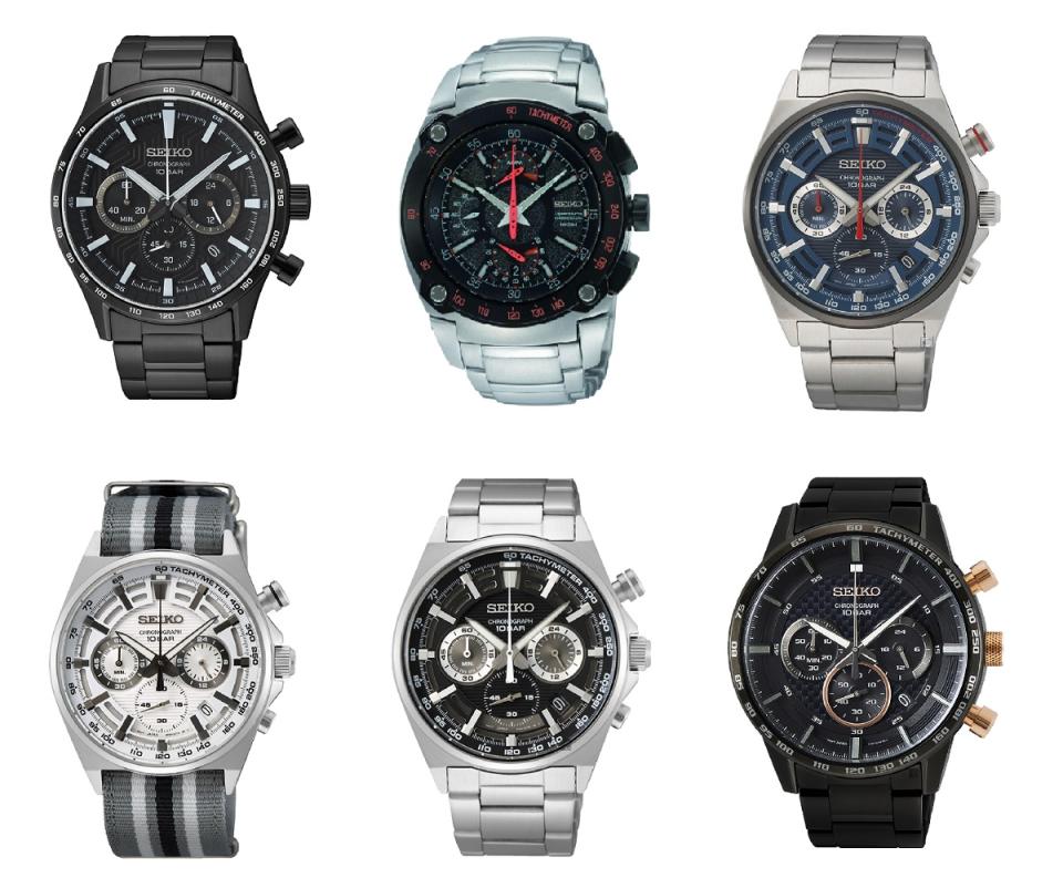 ▲SEIKO 精工 賽車錶，每款各有精采特色。（圖片來源：Yahoo購物中心）