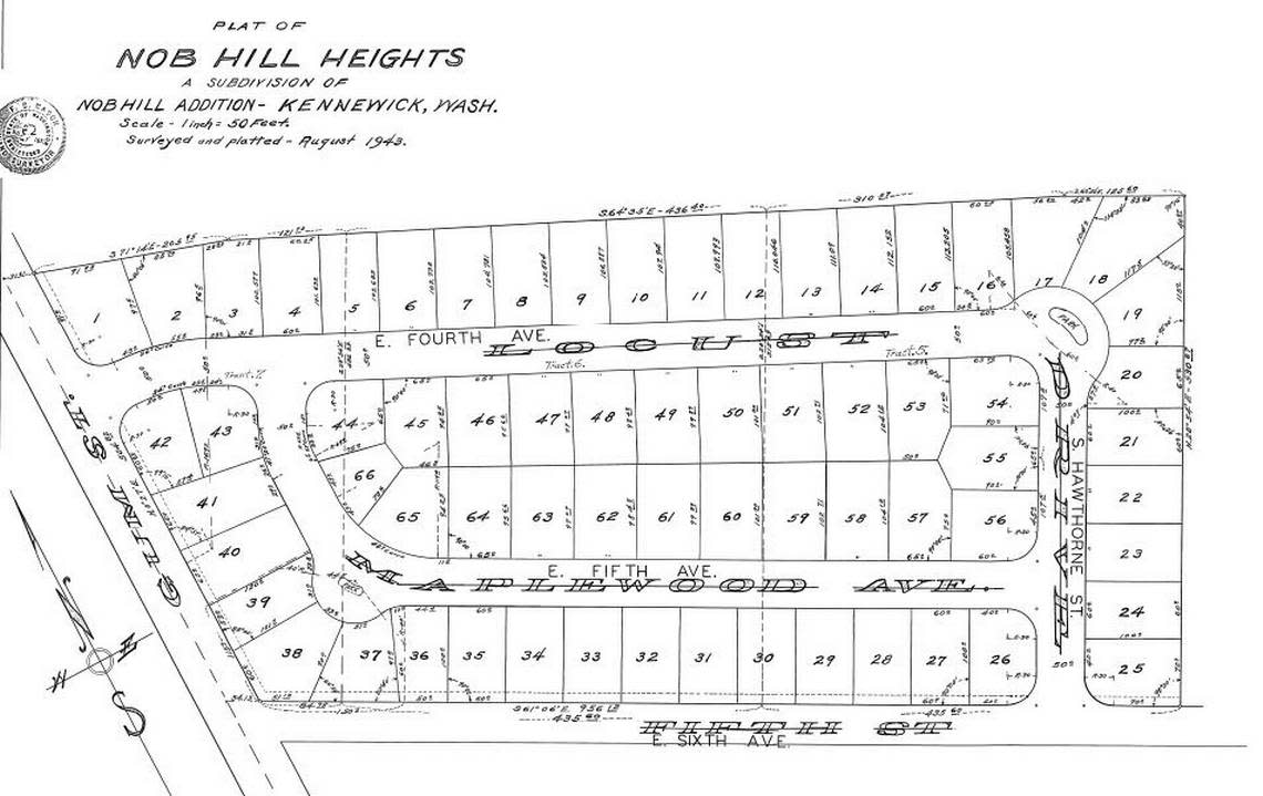 The 66-parcel Nob Hill Heights subdivision in East Kennewick, platted in 1943, is one of dozens of Tri-City property records identified to have been impacted with an illegal racially restrictive covenant. The covenant restricted the use or occupation of all homes to only the “white or Caucasian race” unless they were a domestic servant.