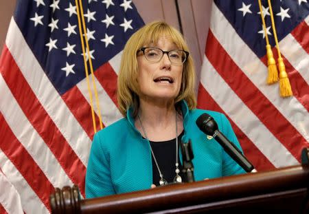 FILE PHOTO: Sen. Maggie Hassan (D-NH), speaks at a press conference about the Senate health care bill on Capitol Hill in Washington, U.S., July 12, 2017. REUTERS/Aaron P. Bernstein/File Photo