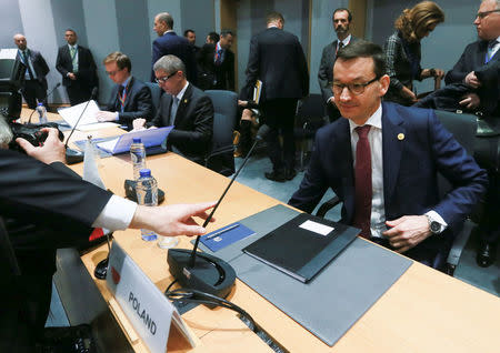 Polish Prime Minister Mateusz Morawiecki attends the Visegrad Group meeting in Brussels, Belgium, December 14, 2017. REUTERS/Olivier Hoslet/Pool