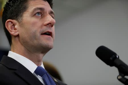 House Speaker Paul Ryan (R-WI) speaks with the media following a conference meeting on Capitol Hill in Washington, U.S., April 26, 2017. REUTERS/Aaron P. Bernstein