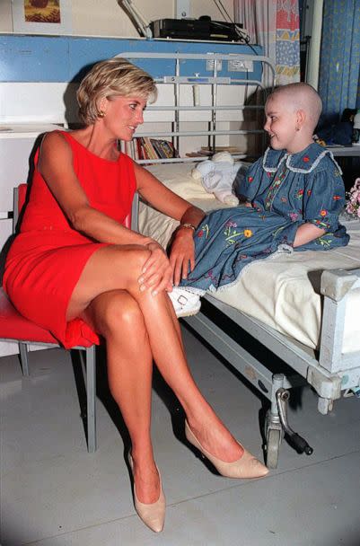 PHOTO: Diana, Princess of Wales meets Hollie Ann Robinson Marsh during her visit  to Northwick Park Hospital in London, where she unveiled a foundation stone for a new children's casualty center, July 21, 1997. (John Stillwell/PA Images via Getty Images, FILE)