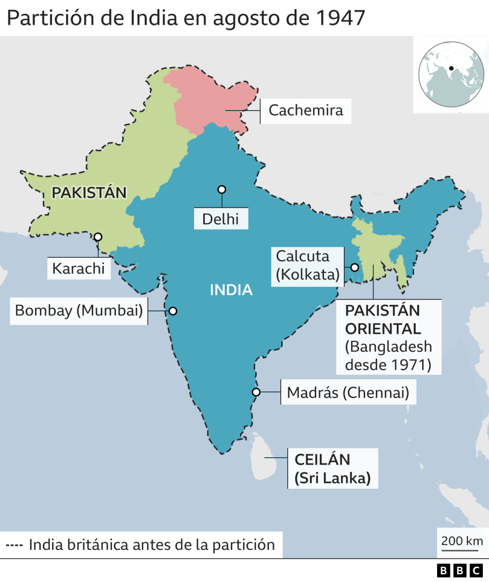 Mapa de la partición de India